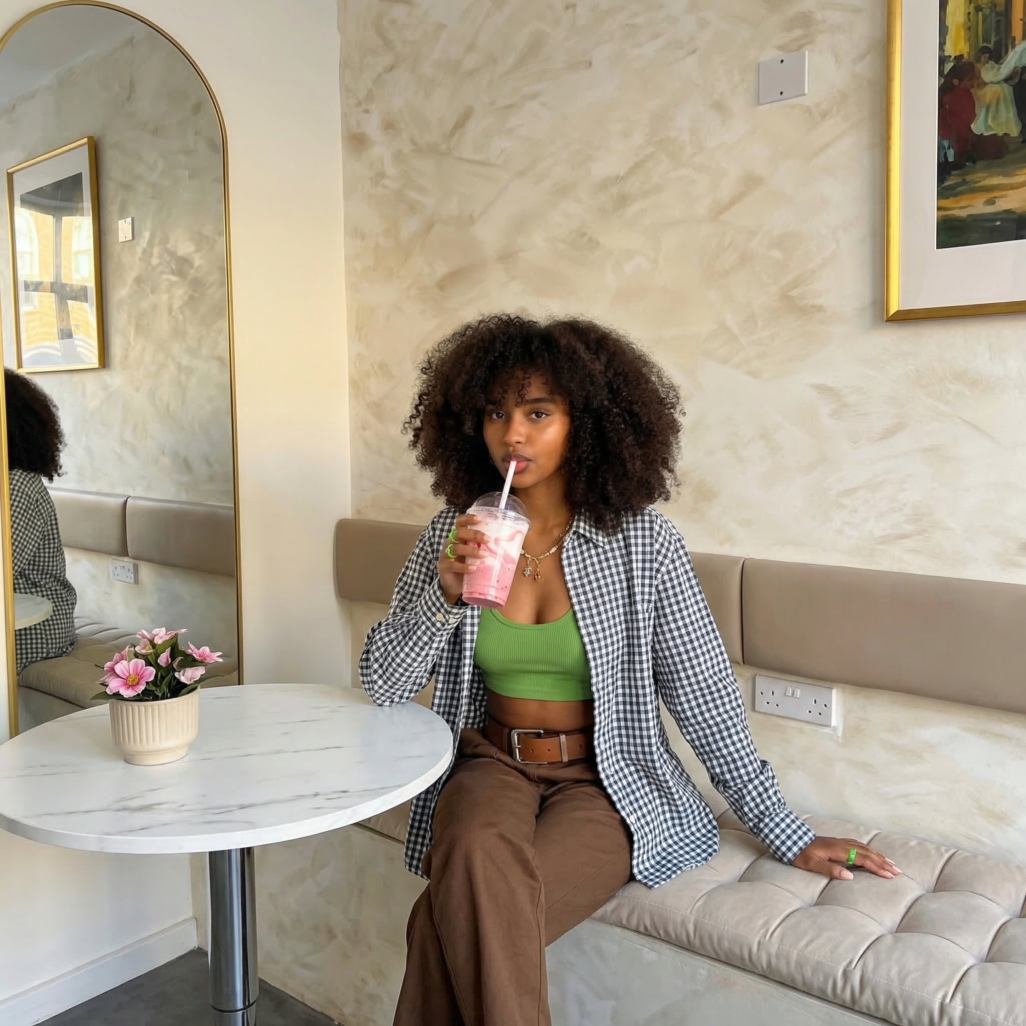 Customer enjoying a smoothie at Base Wellness Cafe